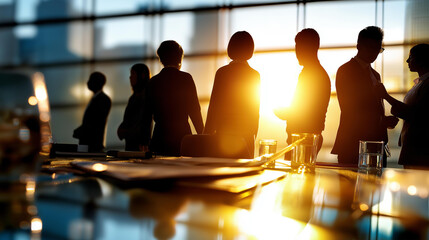 Content business team in collaborative office faceless professionals defocused workplace background team meeting scene corporate collaboration moment professional gathering