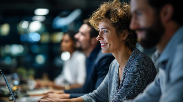 Content business team in collaborative office faceless professionals defocused workplace background team meeting scene corporate collaboration moment professional gathering