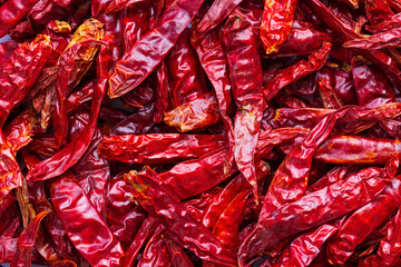 Macro red dried chili,Dried red chilies are being dried in the sun. photography with a macro lens and depth of field