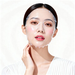 Elegant Asian Woman with Hydrating Sheet Mask Skincare Portrait