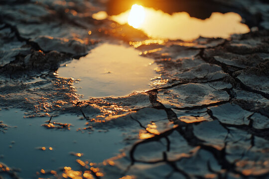 Melting planet dying animal abnormal heat flood fire desolation symbolizing global warming climate crisis generative ai