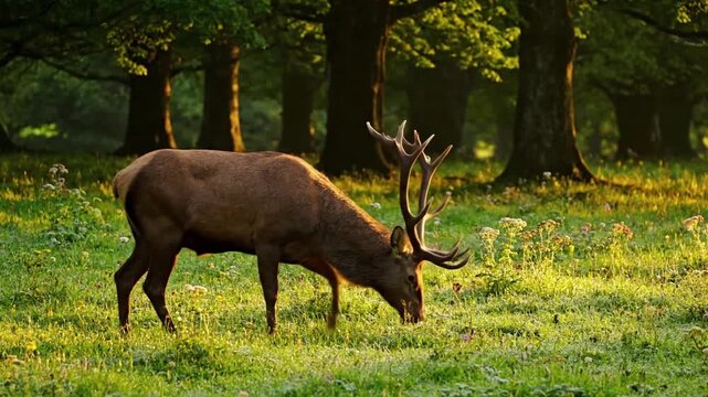 Majestic Wildlife Focus on a serene, wild animal in its natural habitat. Serene, majestic, peaceful, authentic, wild, natural, calming. deer, elk, stag, wildlife, animal, nature, forest, meadow,?