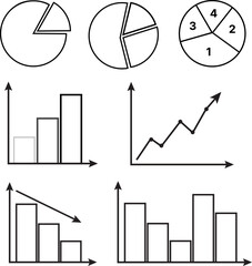 Business Charts and Diagrams Set, Line Graphs, Pie Charts, Bar Charts Icons