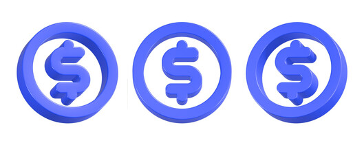3d rendering icon dollar in blue color