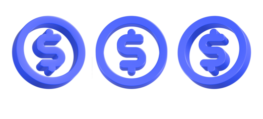 3d rendering icon dollar in blue color