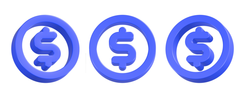 3d rendering icon dollar in blue color