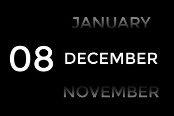 December 8 calendar with black background