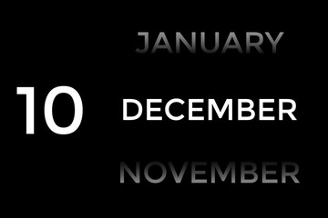 December 10 calendar with black background