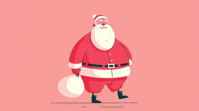 Minimalist Santa Claus Character Waving Holding Gift Sack Animation