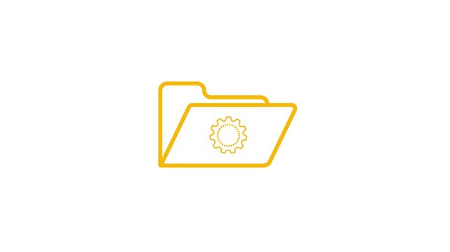 Yellow outline icon of an open folder with a gear symbol inside representing settings or configuration options