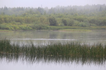 morning fog on the river in late summer
