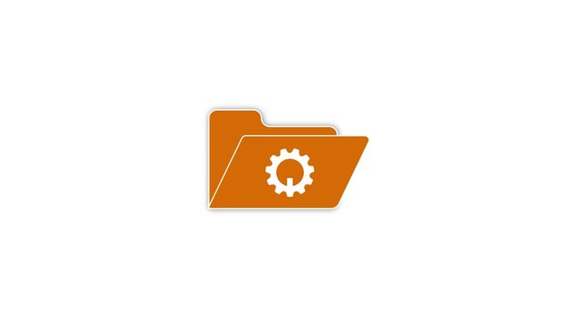 Orange folder icon with a white gear symbol inside representing settings configuration or data management and organization
