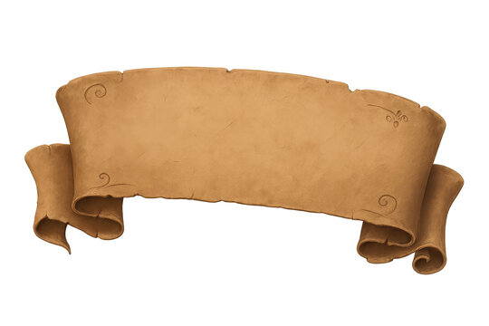 Old scroll banner with torn paper texture, ancient parchment ribbon for message or announcement, transparent background