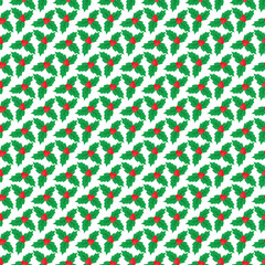 Holiday Holly Pattern With Green Leaves And Red Berries For Seasonal Design Wallpaper Background