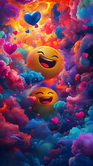 adorable emoji seamless wallpaper design Colorful abstract scene with joyous emojis. kawaii smiley face digital background pastel cute emoji pattern for phone wallpaper