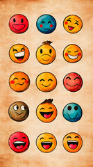 adorable emoji seamless wallpaper design Colorful array of illustrated emoticons on paper. kawaii smiley face digital background pastel cute emoji pattern for phone wallpaper