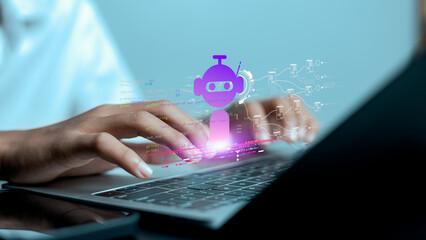 AI Bot Programming and Machine Learning Code on Laptop