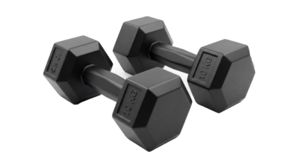 Pair of Black Hexagonal Dumbbells on White Background, Featuring 10 KG Weight Marking, Showcasing Durable Rubber Coating and Ergonomic Design for Home Gym and Fitness Enthusiasts