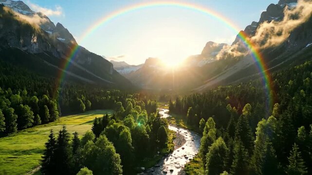 Symbolic Representation of Nature's Renewal and Hope Depicting a post rain rainbow as a powerful symbol of nature's continuous cycle of renewal, growth, and the inherent optimism found in the?