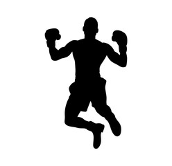 Silhouette of a boxer jumping with gloves raised in victory