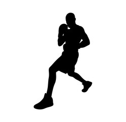 Silhouette of a male boxer in action against a white background
