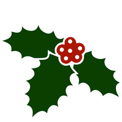 Holly Berries and Leaves Vector Illustration - Traditional Christmas and Winter Holiday Decoration Symbol