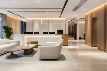 Modern Designer Office Lobby with Minimalist Lounge Area