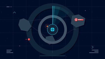 Futuristic dark background with scanning radar and heads-up display interface elements