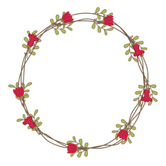 Floral Wreath with Red Flowers Illustration