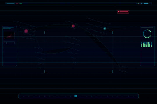 Futuristic dark blue heads-up display background with digital data elements and targeting system interface