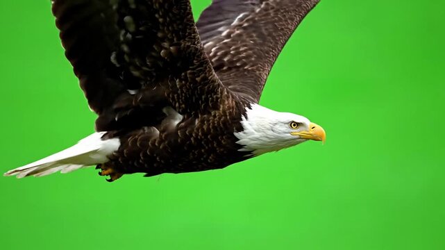 The powerful upward thrust and elegant glide of a large bird of prey, meticulously filmed to ensure clean keying from its green screen environment. Capturing the essence of freedom and natural?