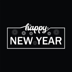 Happy new year text with snowflakes on a black background