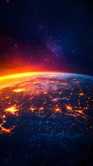 futuristic economic data visualization A stunning view of Earth from space. real-time finance and global metrics concept digital economy holographic interface