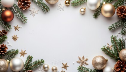 Festive holiday decoration arrangement christmas theme decorative content elegant environment top-down view seasonal concept for celebrations and gatherings