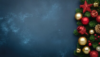 Festive christmas decorations home holiday greeting card indoor close-up view seasonal cheer with ornaments and greenery