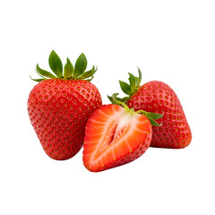 Three fresh strawberries one sliced 