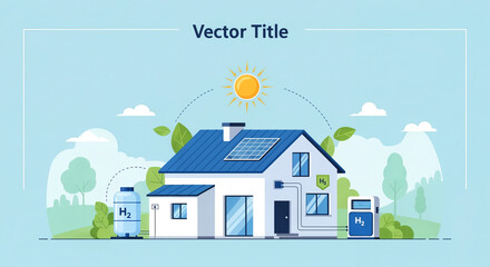Fototapeta premium Residential House with Green Hydrogen Energy System and Solar Panels Illustration