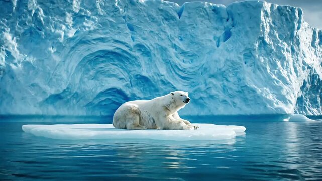 Majestic Iceberg Drift Stock video footage A wide, sweeping view of a colossal iceberg, its peak perhaps shrouded in soft mist, drifting slowly through an open sea. Emphasize its sheer scale?