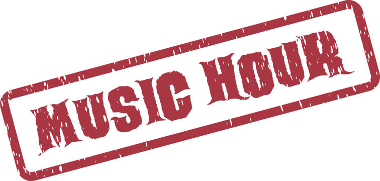 Essential Red Music Hour Grunge Rubber Stamp for Dedicated Listening Sessions