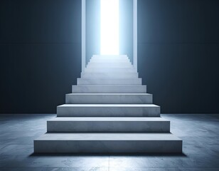 Contemporary Floating Stairs Rising Toward Abstract Light Source, PNG Cutout