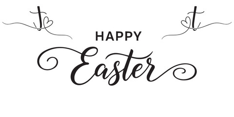 Easter text with rabbit ears line art Vector