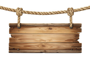 Hanging Wooden Farm Sign Over Grass Field, Rope-Suspended Blank Board, PNG.