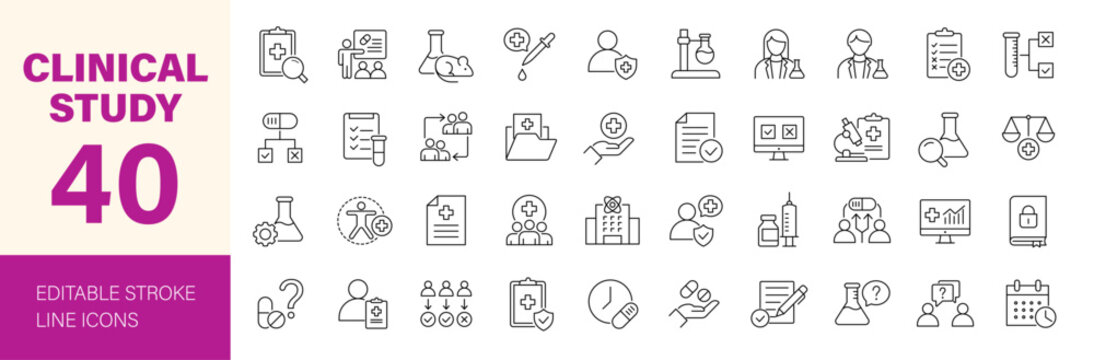 Clinical Study icon set. Editable line icons. Vector illustration.