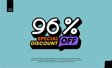 96% Off Sale logotype Special Discount Promotion Template with Pop Art blue Background
