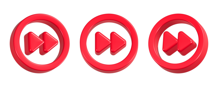 fast forward 3d rendering icon in red color
