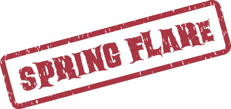 Vivid red distressed stamp impression signifying a lively spring flare occasion