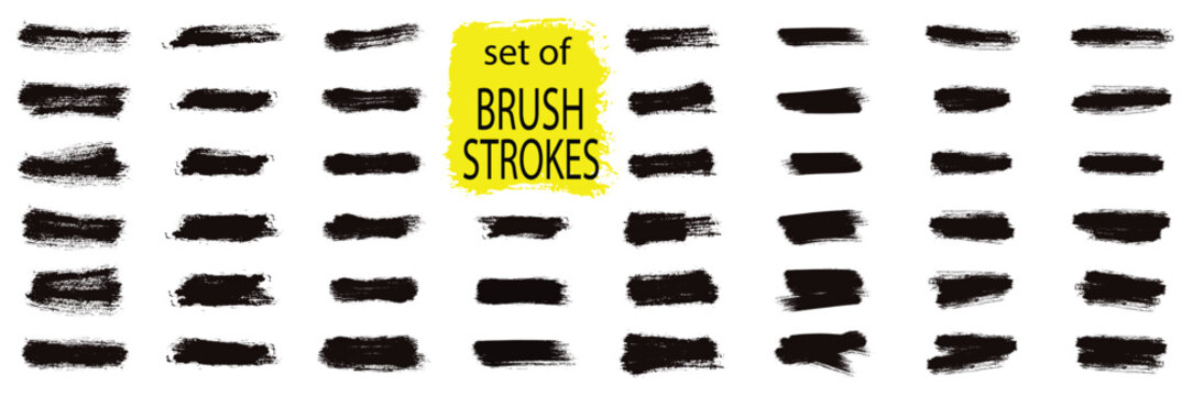 Big collection of grunge black paint, ink brush strokes. Texture brushes and modern grunge brush lines. Ink brush artistic design element for frame design. 