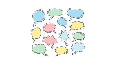 Colorful Hand-Drawn Speech Bubbles and Thought Clouds Collection.