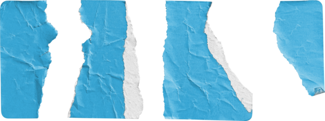 Blue Sticker Torn into Four Irregular Strips isolated on transparent background