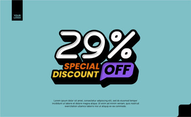 29% Off Sale logotype Special Discount Promotion Template with Pop Art blue Background